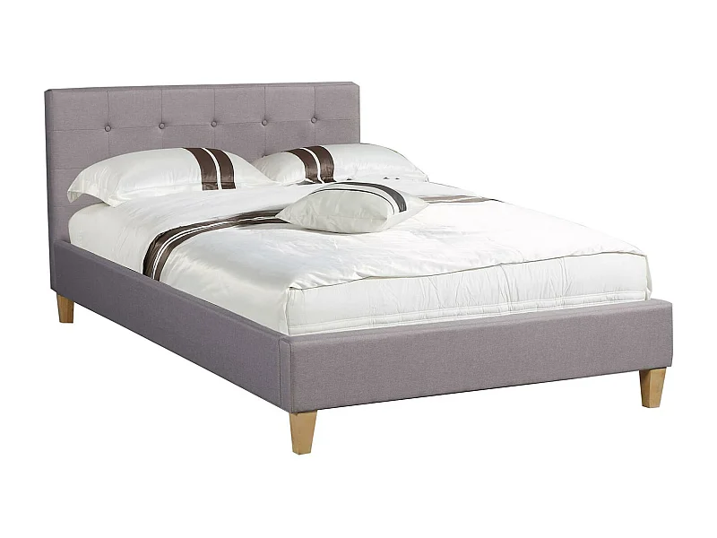 Lit simple pour adulte LILLE 120x190 cm 1 place et demi / 1 personne, avec sommier et pieds en bois, tissu capitonné gris