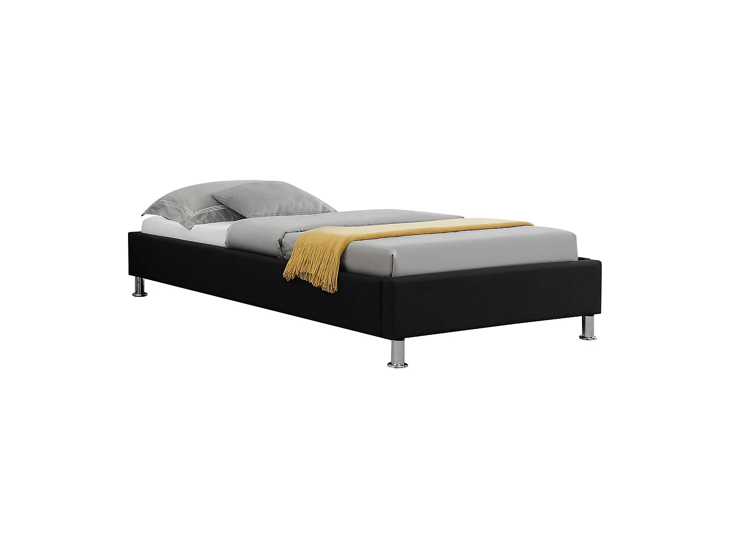 Lit futon simple pour adulte ou enfant NIZZA 90x190 cm 1 place / 1 personne, avec sommier et pieds en métal chromé, tissu noir
