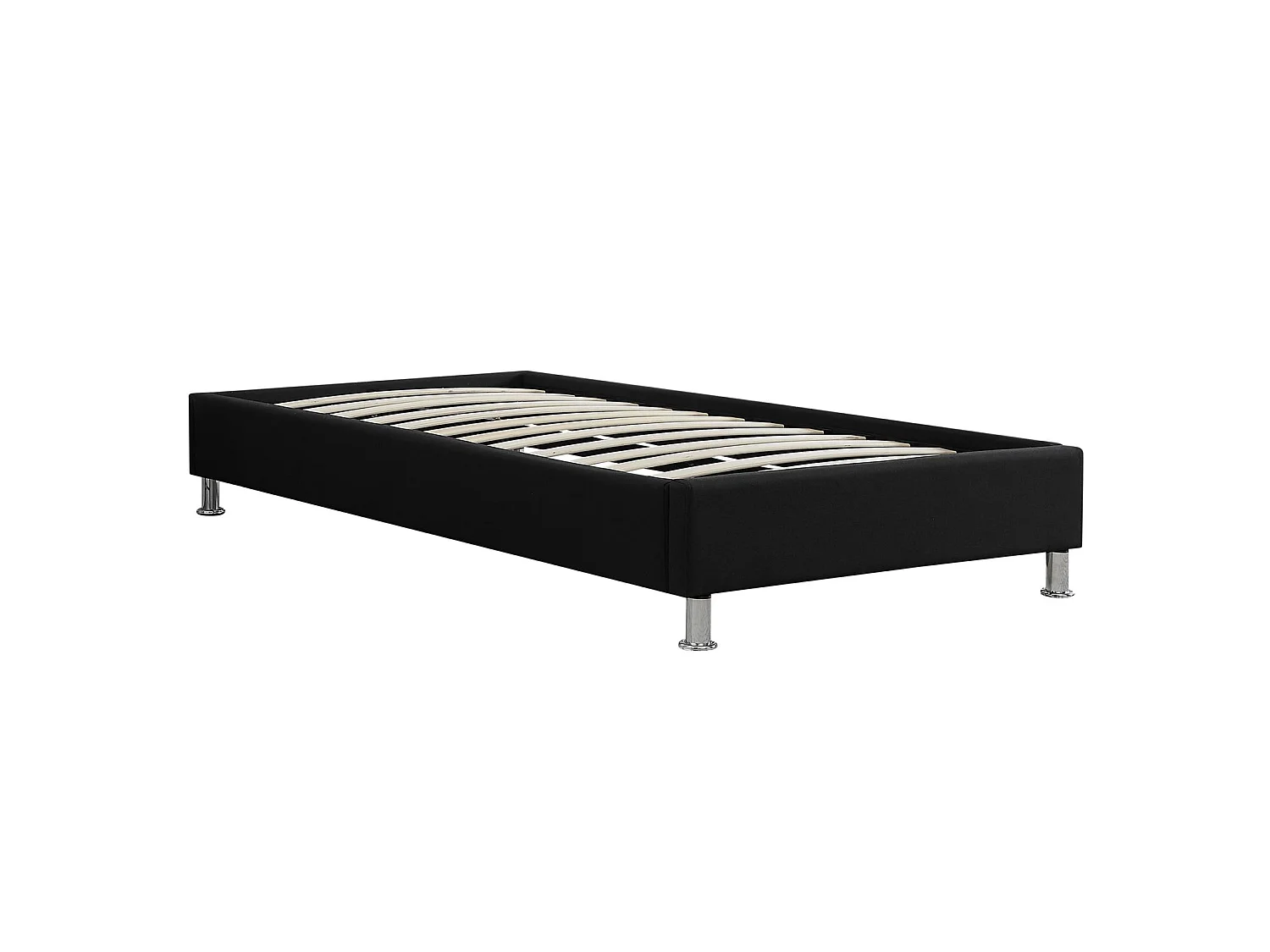 Lit futon simple pour adulte ou enfant NIZZA 90x190 cm 1 place / 1 personne, avec sommier et pieds en métal chromé, tissu noir