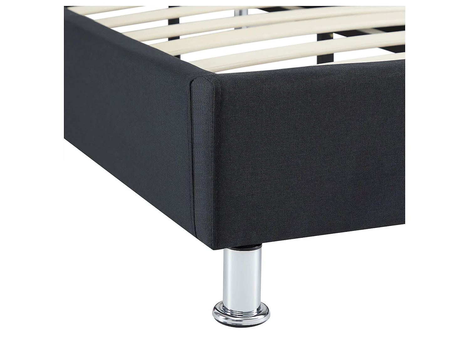 Lit futon simple pour adulte ou enfant NIZZA 90x190 cm 1 place / 1 personne, avec sommier et pieds en métal chromé, tissu noir