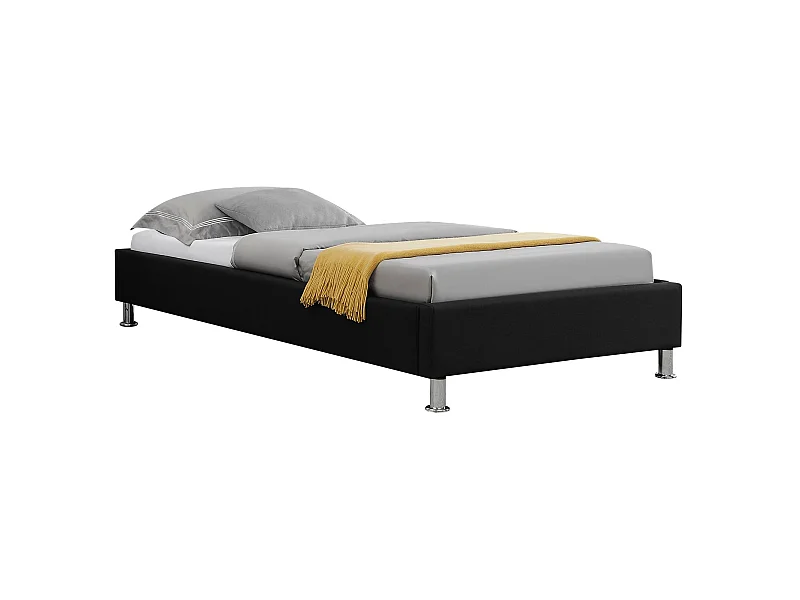 Lit futon simple pour adulte ou enfant NIZZA 90x190 cm 1 place / 1 personne, avec sommier et pieds en métal chromé, tissu noir