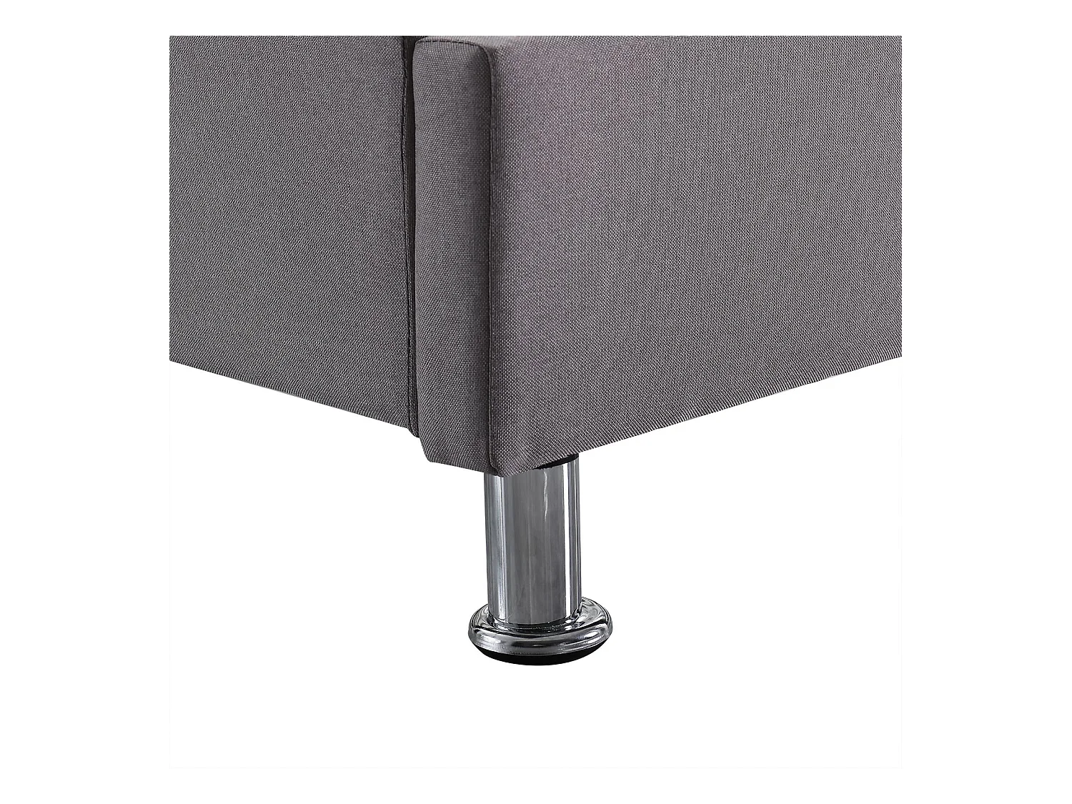 Lit double pour adulte NIZZA queen size 160x200 cm 2 places / 2 personnes, avec sommier et pieds métal chromé, tissu capitonné gris