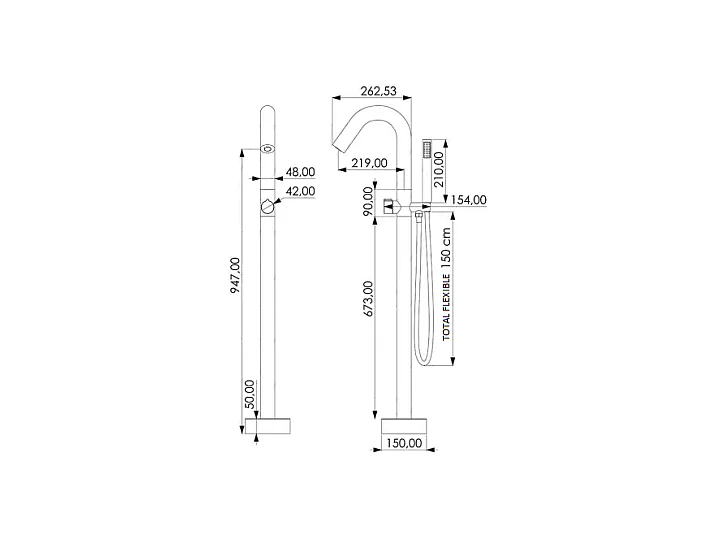 Robinet mitigeur baindouche sur pied PILOS chromé