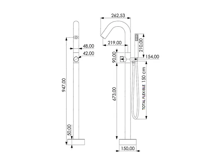 Robinet mitigeur baindouche sur pied PILOS chromé