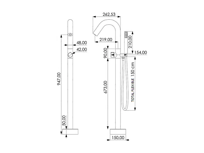 Grifo sobre SUELO monomando para bañera/ducha PILOS cromado