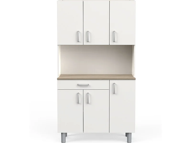 Buffet de cuisine coloris chêne kronberg, blanc mat - Longueur 100,8 x Hauteur 185,50 x Profondeur 42,30 cm