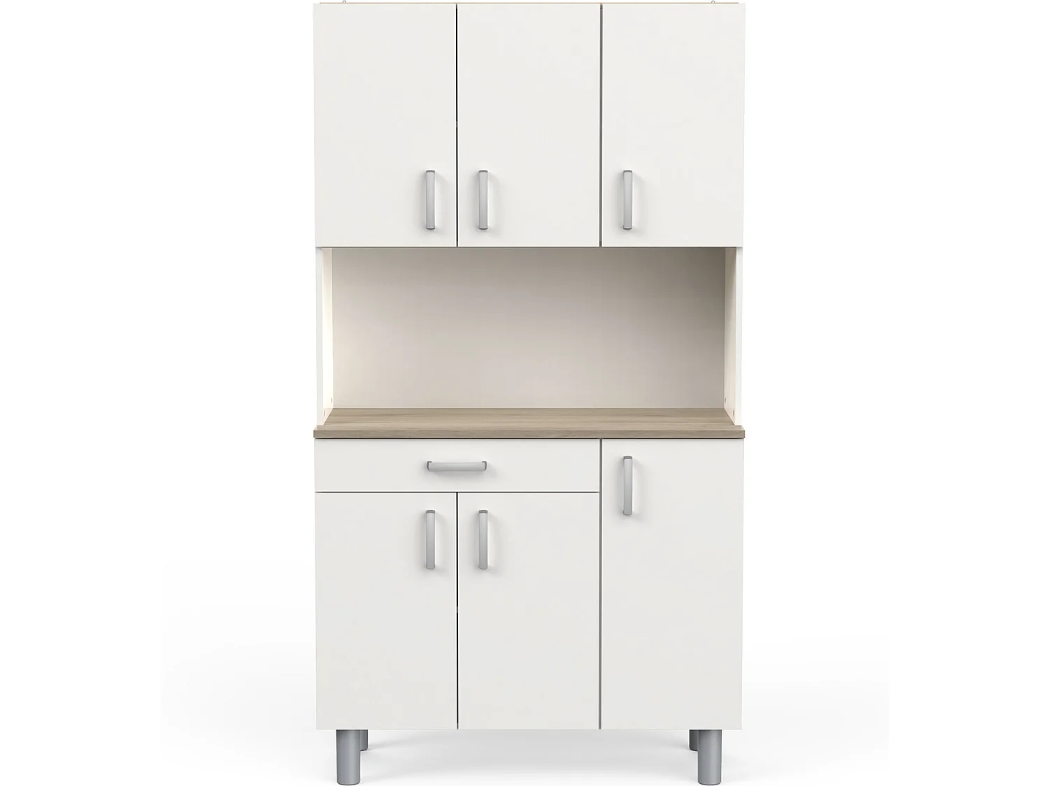 Buffet de cuisine coloris chêne kronberg, blanc mat - Longueur 100,8 x Hauteur 185,50 x Profondeur 42,30 cm