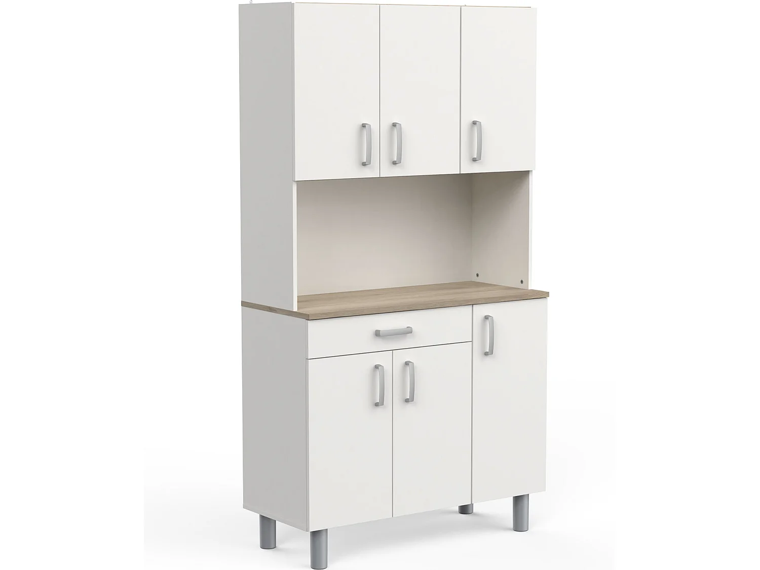 Buffet de cuisine coloris chêne kronberg, blanc mat - Longueur 100,8 x Hauteur 185,50 x Profondeur 42,30 cm