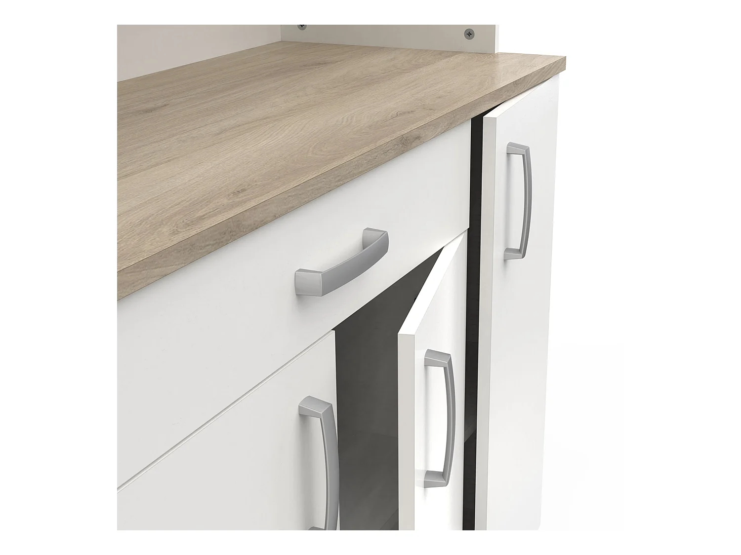 Buffet de cuisine coloris chêne kronberg, blanc mat - Longueur 100,8 x Hauteur 185,50 x Profondeur 42,30 cm