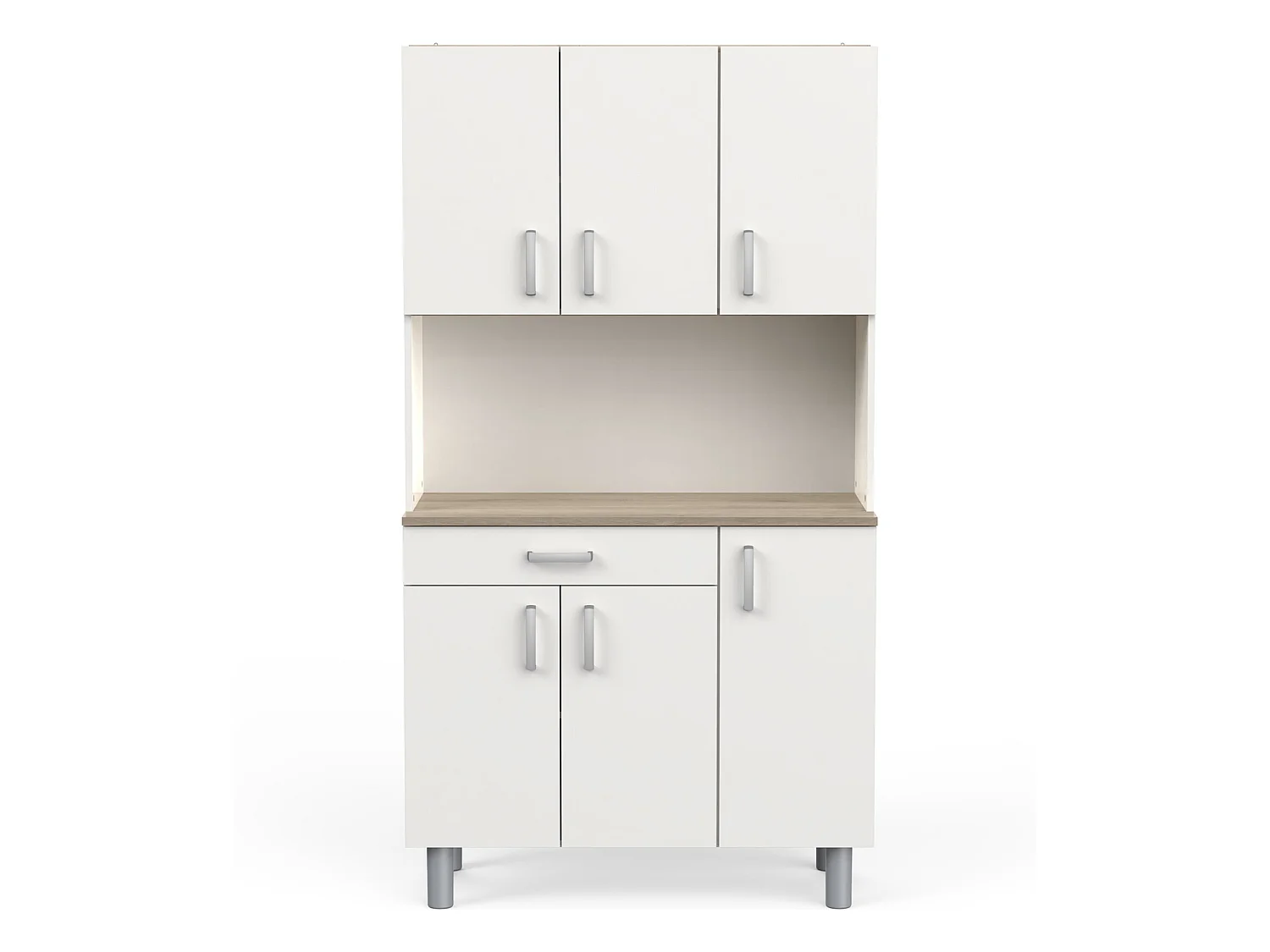 Buffet de cuisine coloris chêne kronberg, blanc mat - Longueur 100,8 x Hauteur 185,50 x Profondeur 42,30 cm