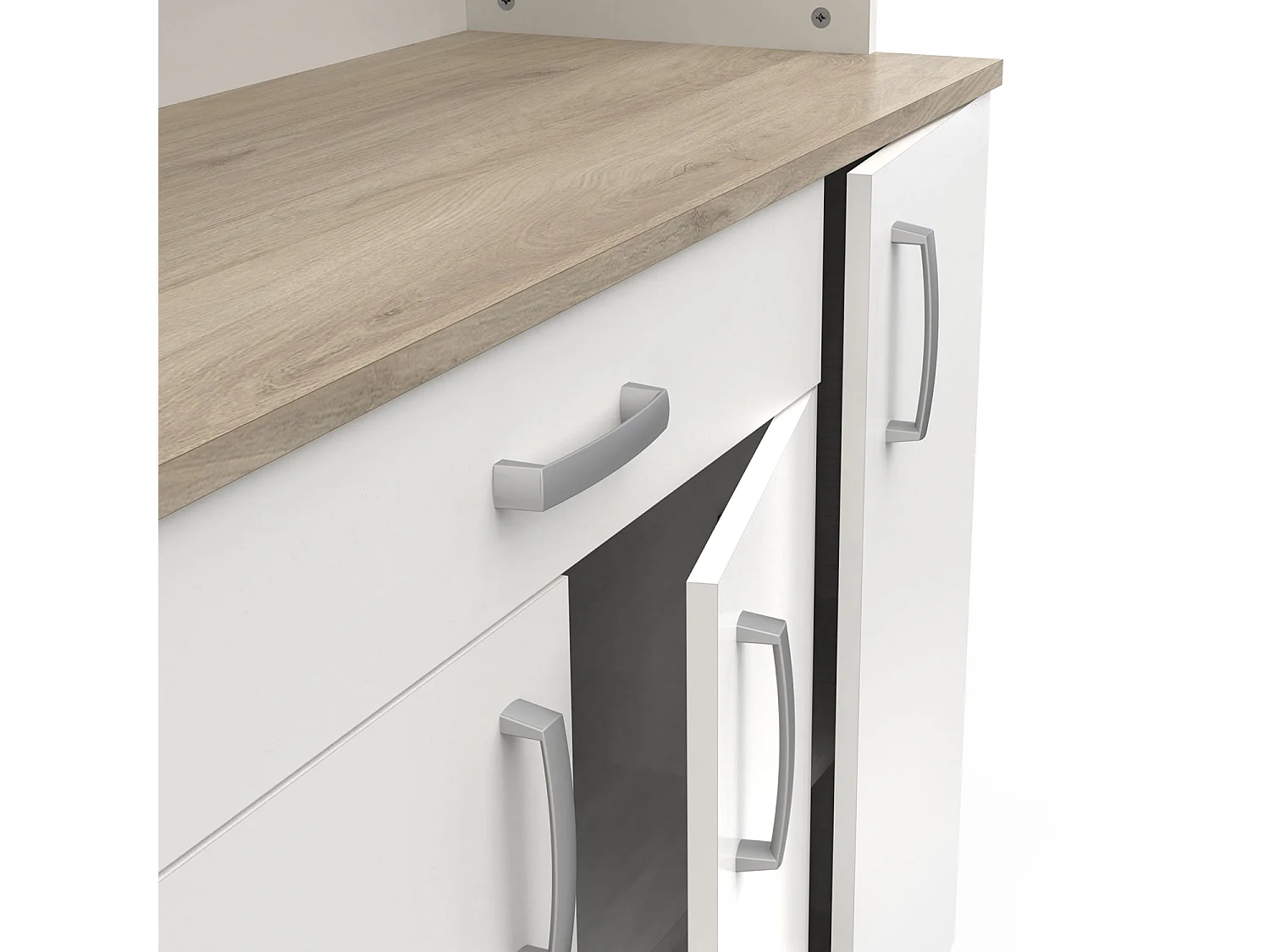 Buffet de cuisine coloris chêne kronberg, blanc mat - Longueur 100,8 x Hauteur 185,50 x Profondeur 42,30 cm