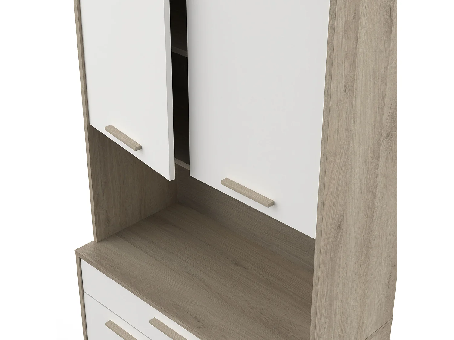 Buffet de cuisine coloris chêne kronberg, Blanc - Longueur 83,3 x Hauteur 176,1 x Profondeur 40 cm