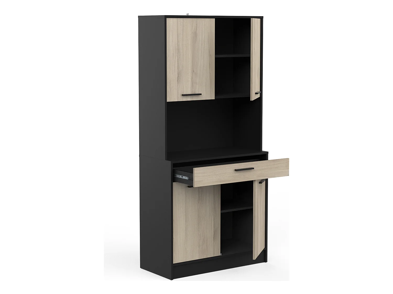 Buffet de cuisine coloris chêne kronberg, noir mat - Longueur 83,3 x Hauteur 176,1 x Profondeur 40 cm