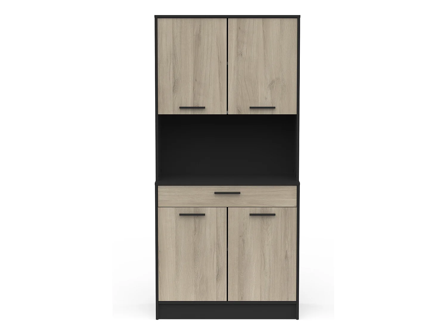 Buffet de cuisine coloris chêne kronberg, noir mat - Longueur 83,3 x Hauteur 176,1 x Profondeur 40 cm
