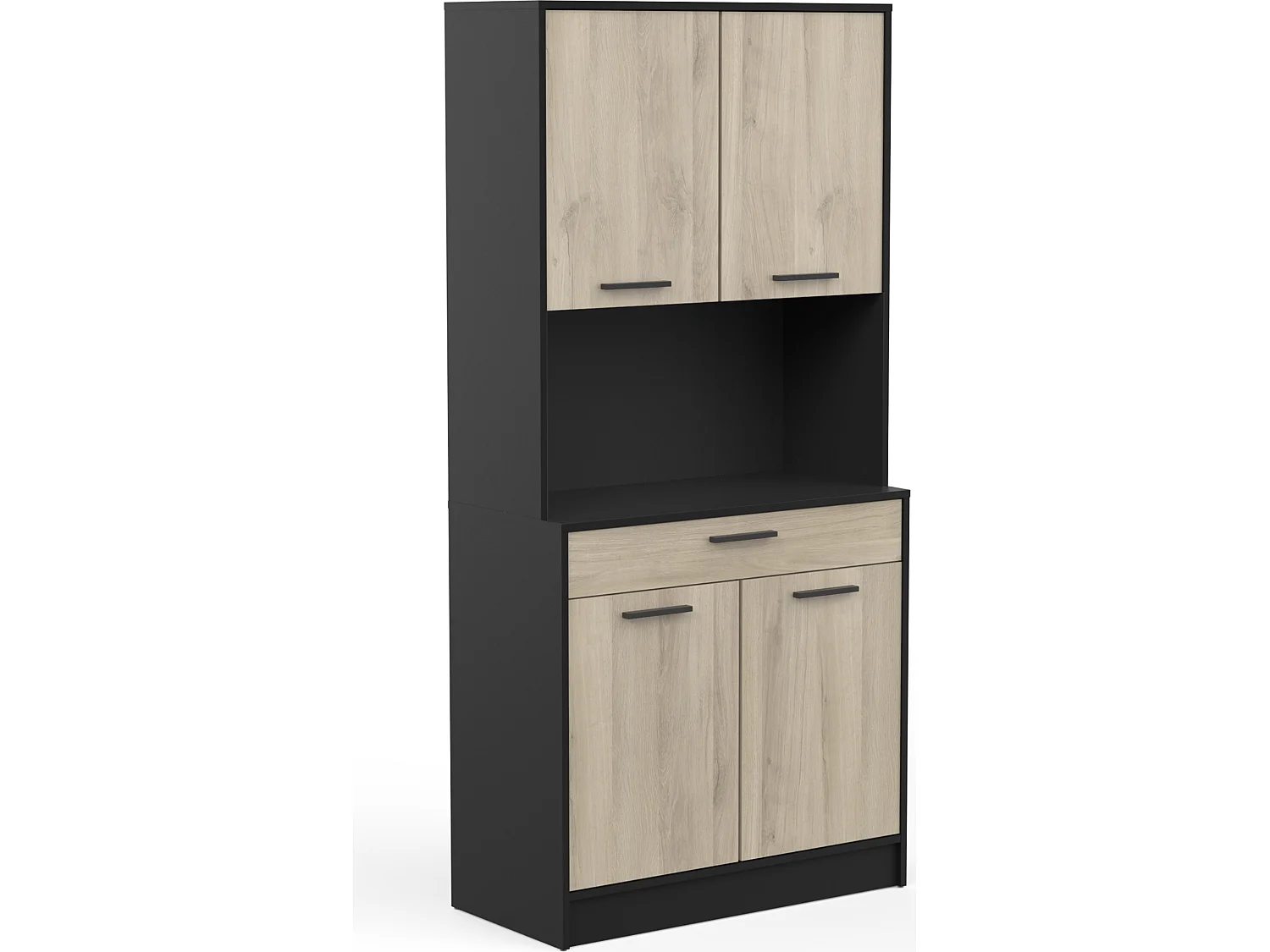 Buffet de cuisine coloris chêne kronberg, noir mat - Longueur 83,3 x Hauteur 176,1 x Profondeur 40 cm