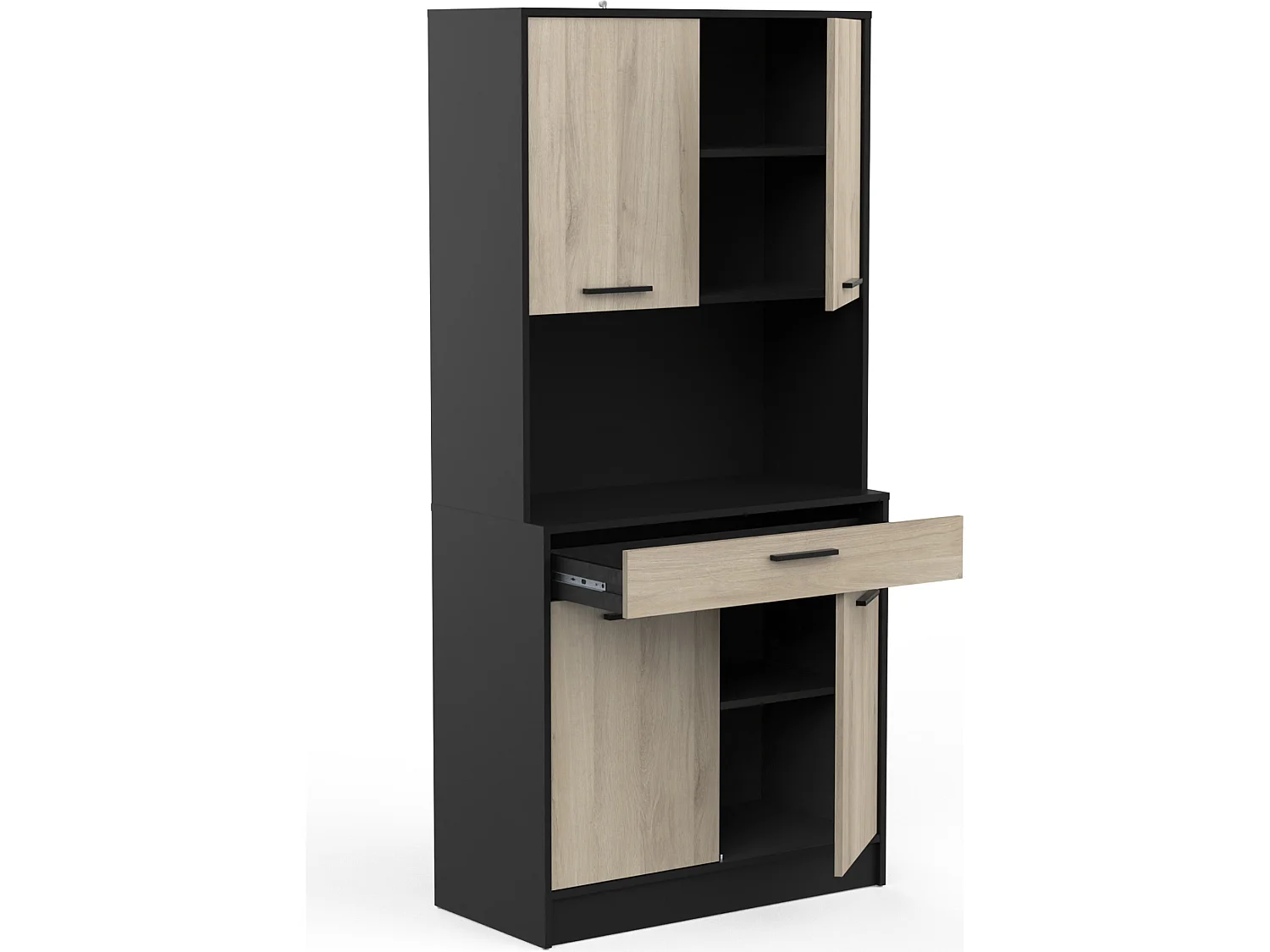 Buffet de cuisine coloris chêne kronberg, noir mat - Longueur 83,3 x Hauteur 176,1 x Profondeur 40 cm