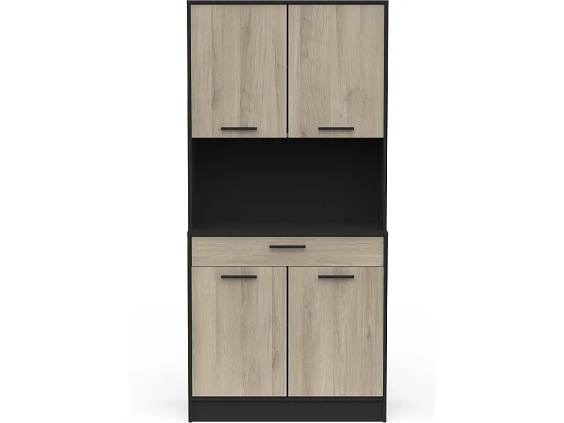 Buffet de cuisine coloris chêne kronberg, noir mat - Longueur 83,3 x Hauteur 176,1 x Profondeur 40 cm