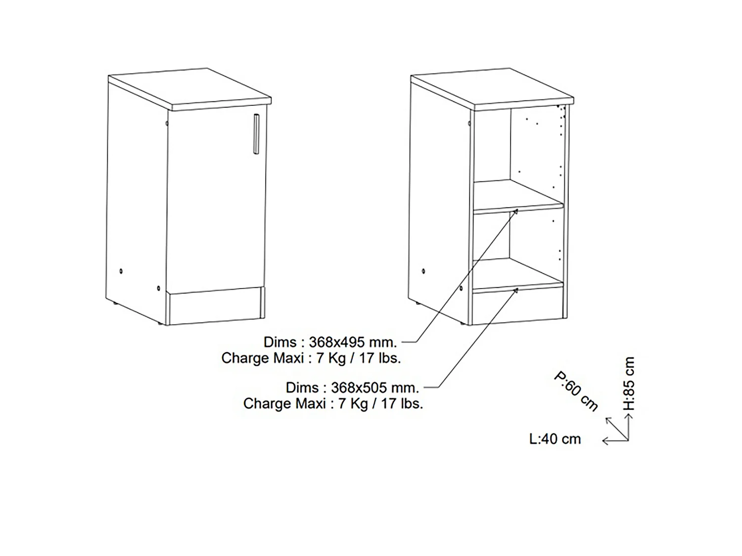 Meuble bas de cuisine coloris chêne kronberg, blanc - Longueur 40 x Hauteur 85 x Profondeur 60 cm