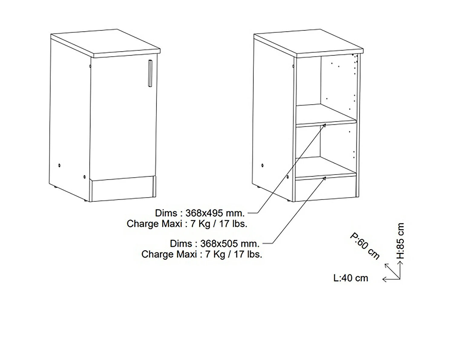 Meuble bas de cuisine coloris chêne kronberg, blanc - Longueur 40 x Hauteur 85 x Profondeur 60 cm
