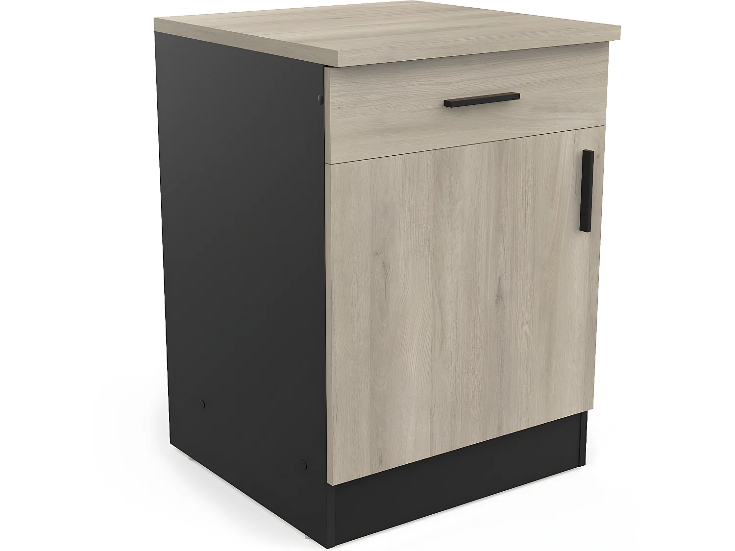 Meuble de cuisine bas coloris chêne kronberg, noir mat - Longueur 60 x Hauteur 85 x Profondeur 60 cm