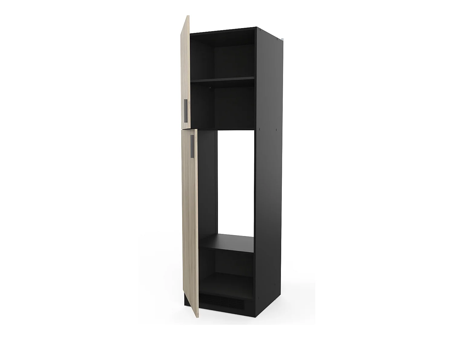 Colonne de cuisine 2 portes coloris chêne kronberg, noir mat - Longueur 60 x Hauteur 206,90 x Profondeur 60 cm