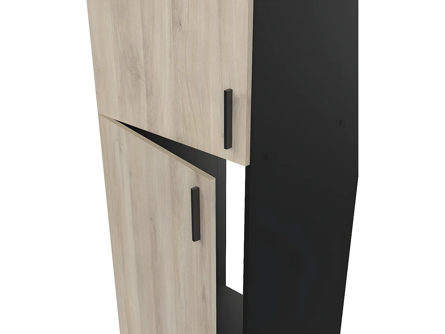 Colonne de cuisine 2 portes coloris chêne kronberg, noir mat - Longueur 60 x Hauteur 206,90 x Profondeur 60 cm