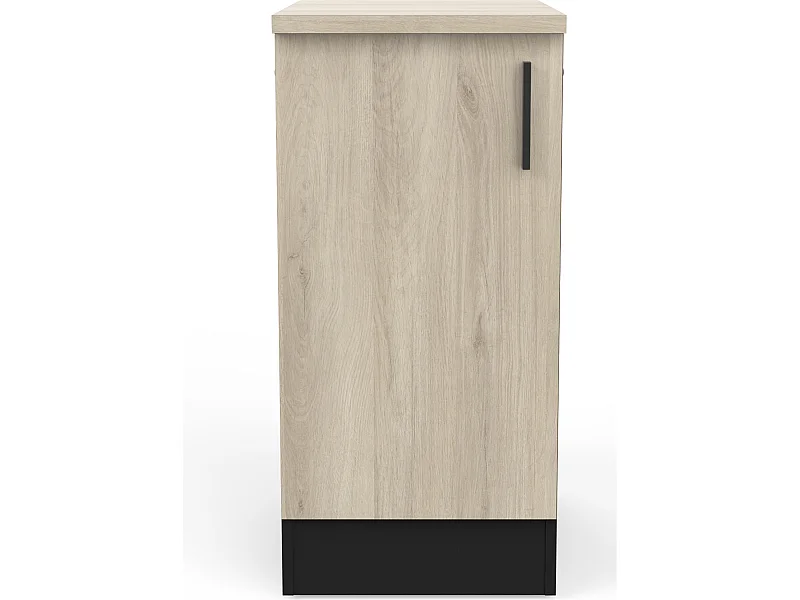 Meuble bas de cuisine 1 porte coloris chêne kronberg, noir mat - Longueur 40 x Hauteur 85 x Profondeur 60 cm