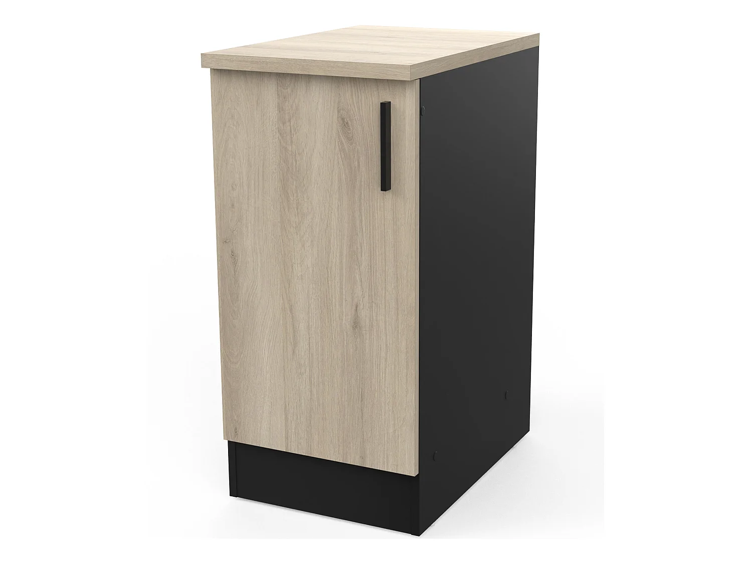Meuble bas de cuisine 1 porte coloris chêne kronberg, noir mat - Longueur 40 x Hauteur 85 x Profondeur 60 cm