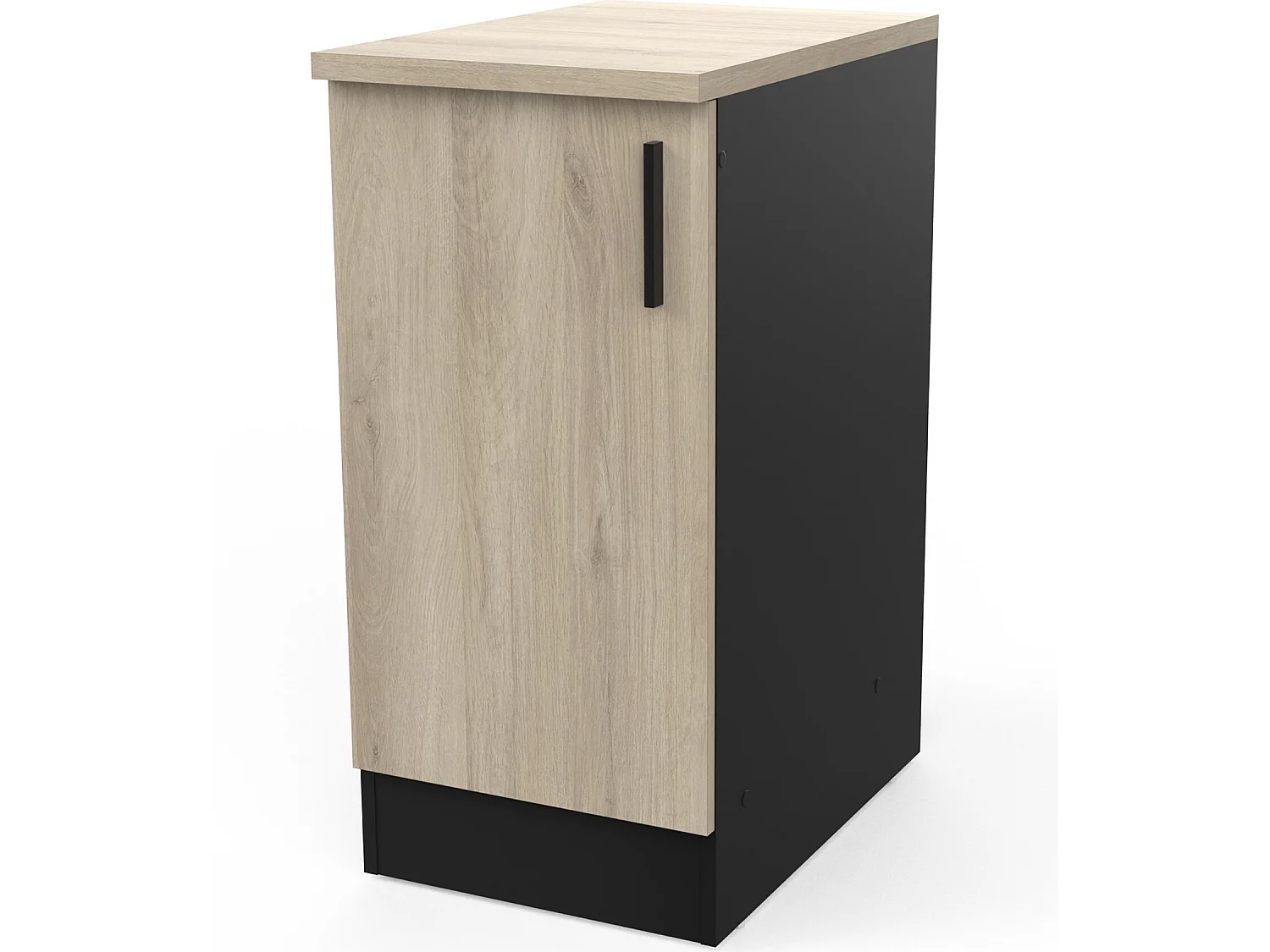 Meuble bas de cuisine 1 porte coloris chêne kronberg, noir mat - Longueur 40 x Hauteur 85 x Profondeur 60 cm