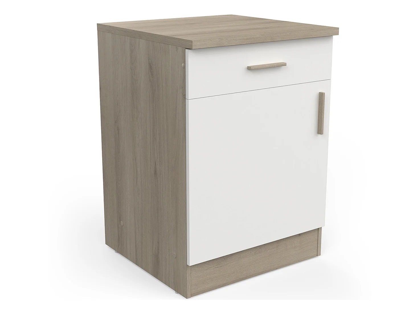 Meuble bas de cuisine 1 porte + 1 tiroir coloris chêne kronberg, blanc - Longueur 60 x Hauteur 85 x Profondeur 60 cm