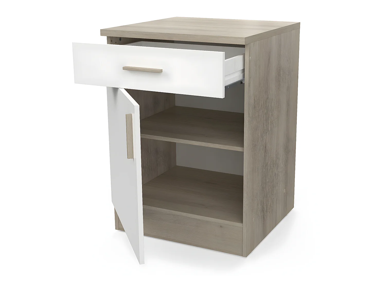 Meuble bas de cuisine 1 porte + 1 tiroir coloris chêne kronberg, blanc - Longueur 60 x Hauteur 85 x Profondeur 60 cm