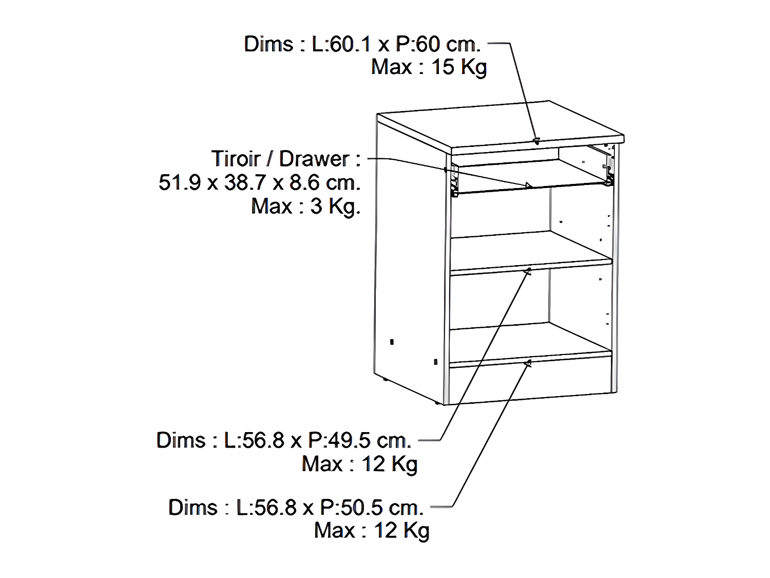 Meuble bas de cuisine 1 porte + 1 tiroir coloris chêne kronberg, blanc - Longueur 60 x Hauteur 85 x Profondeur 60 cm