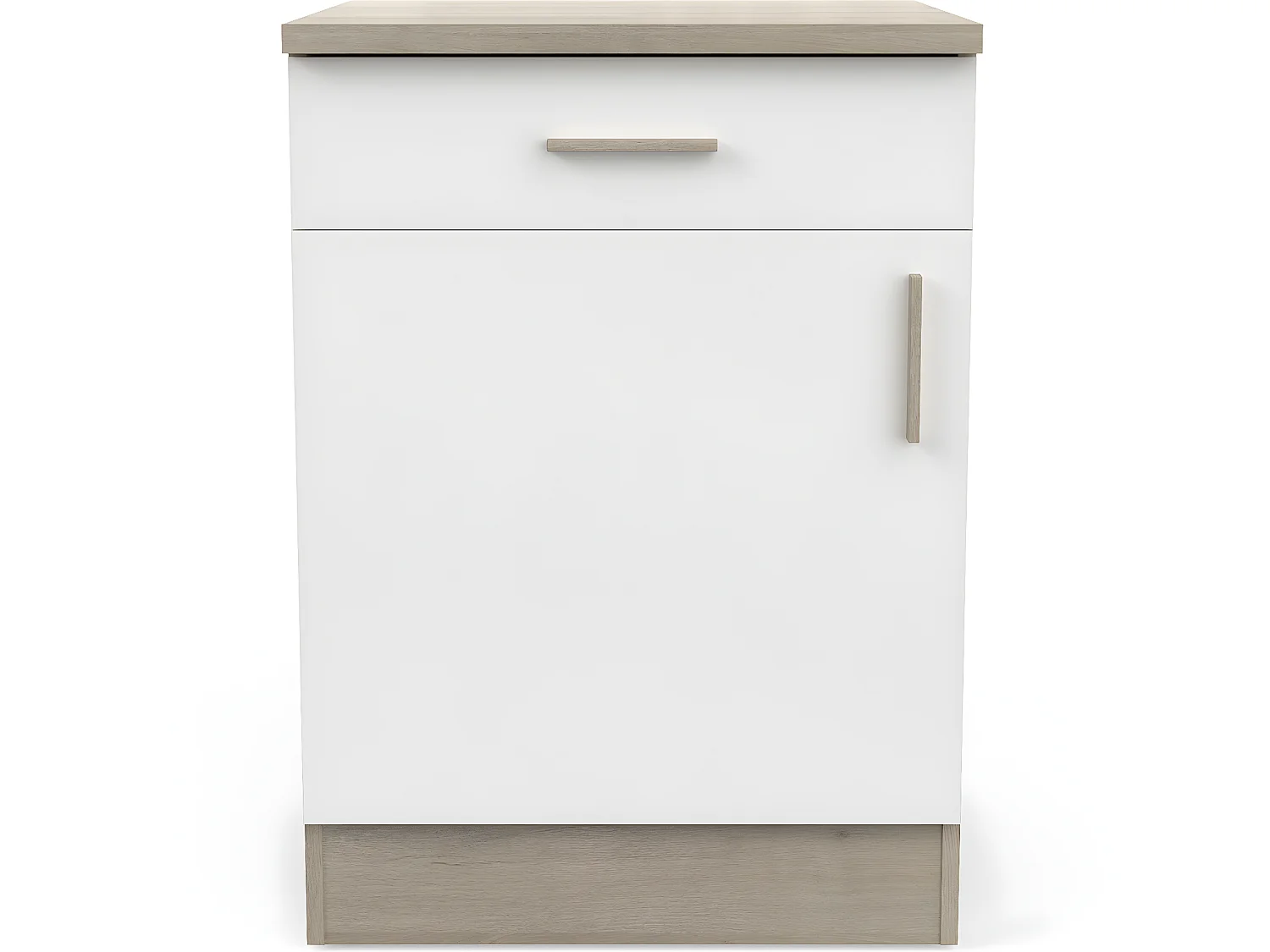 Meuble bas de cuisine 1 porte + 1 tiroir coloris chêne kronberg, blanc - Longueur 60 x Hauteur 85 x Profondeur 60 cm
