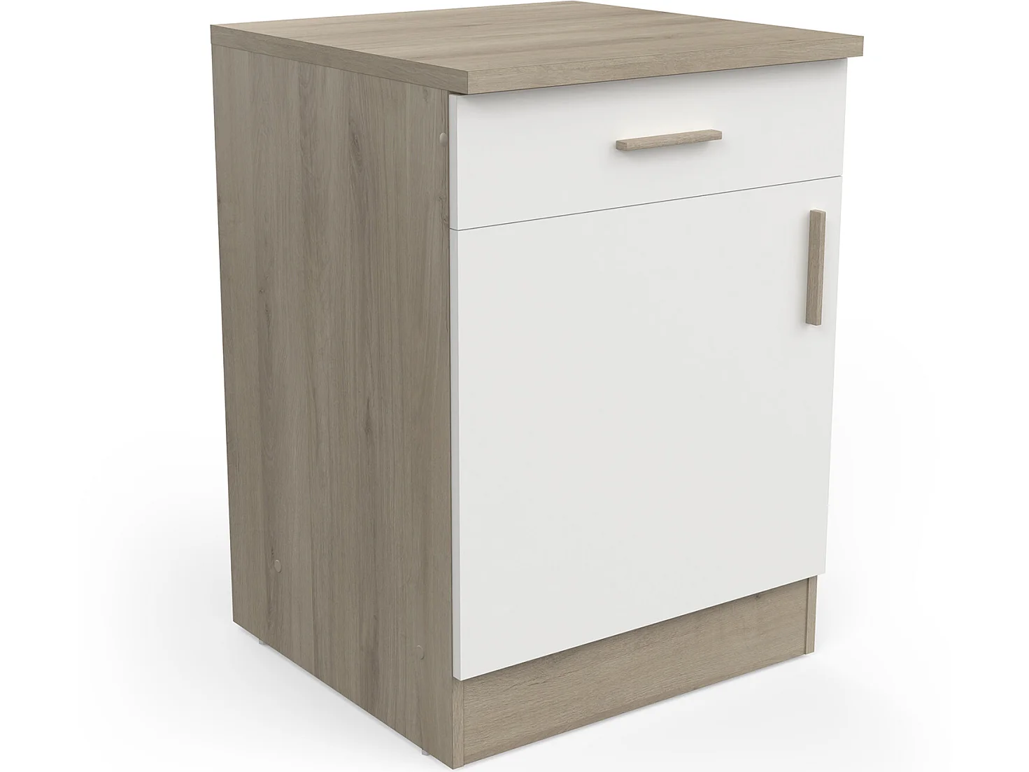 Meuble bas de cuisine 1 porte + 1 tiroir coloris chêne kronberg, blanc - Longueur 60 x Hauteur 85 x Profondeur 60 cm