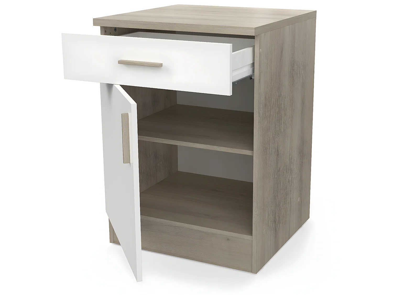Meuble bas de cuisine 1 porte + 1 tiroir coloris chêne kronberg, blanc - Longueur 60 x Hauteur 85 x Profondeur 60 cm