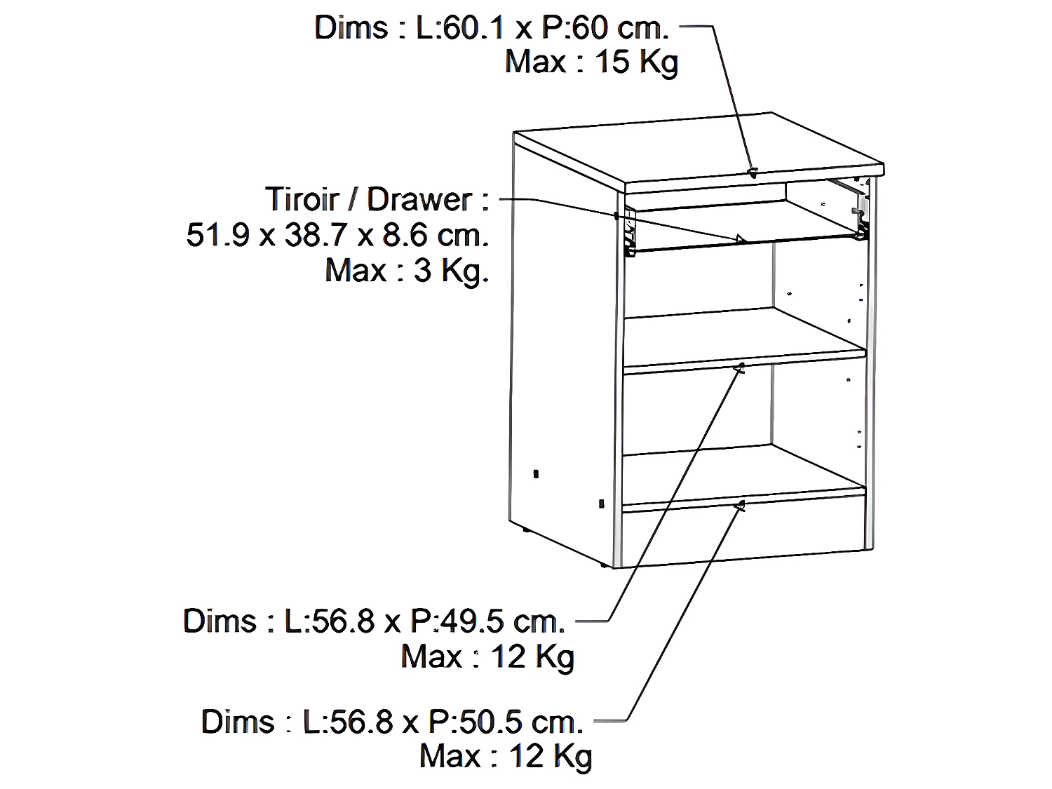 Meuble bas de cuisine 1 porte + 1 tiroir coloris chêne kronberg, blanc - Longueur 60 x Hauteur 85 x Profondeur 60 cm
