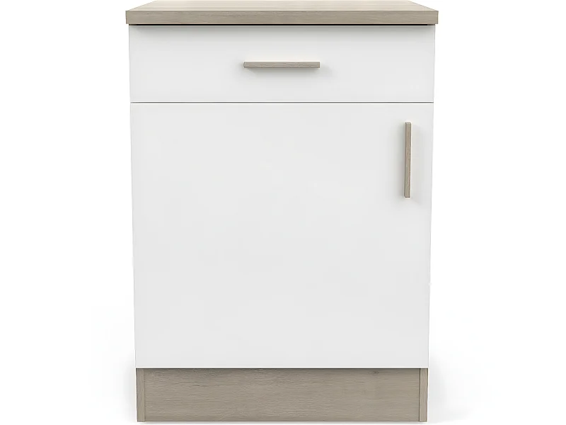 Meuble bas de cuisine 1 porte + 1 tiroir coloris chêne kronberg, blanc - Longueur 60 x Hauteur 85 x Profondeur 60 cm
