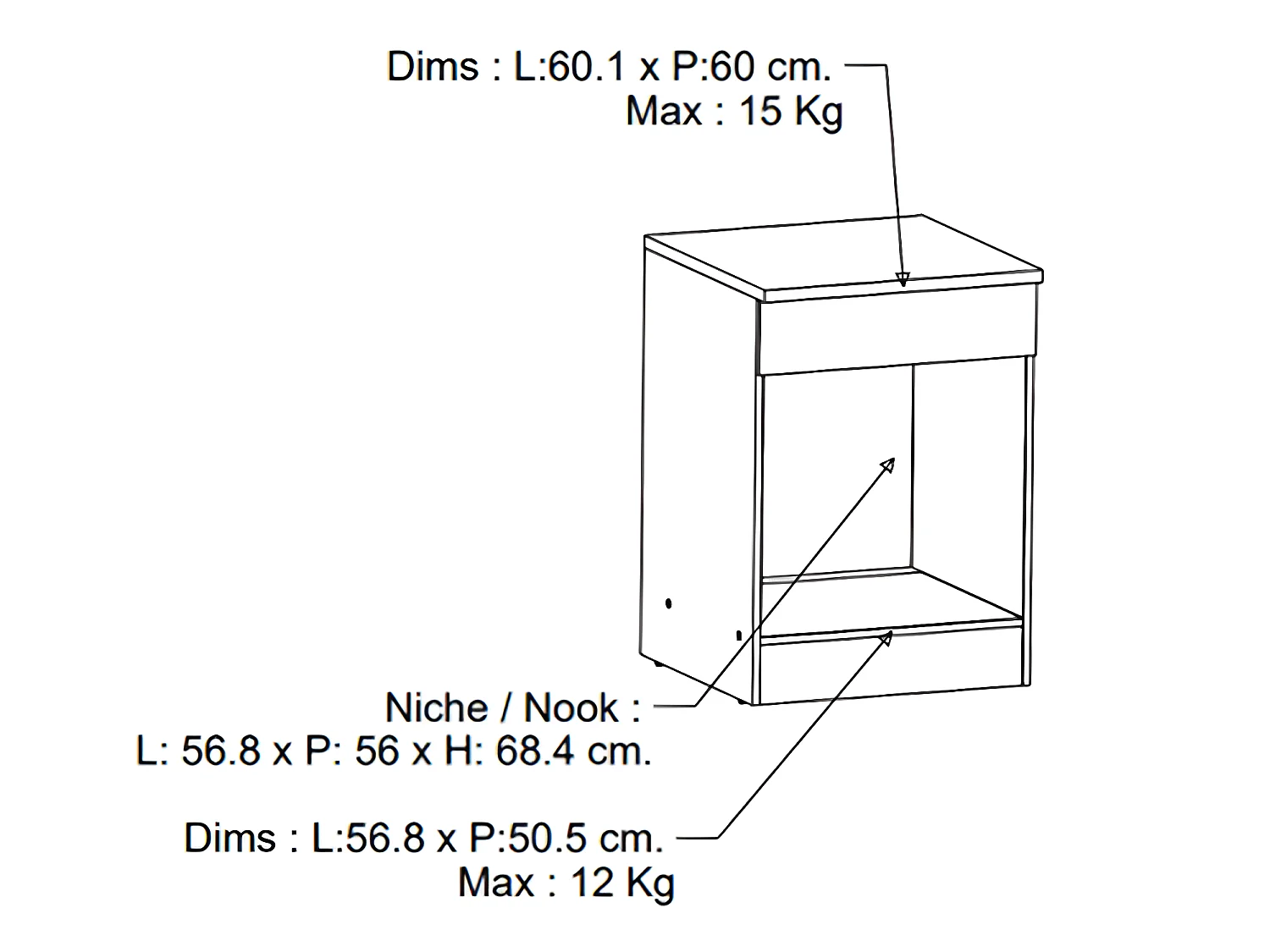Meuble bas de cuisine coloris chêne kronberg, blanc - Longueur 60 x Hauteur 84,5 x Profondeur 60 cm