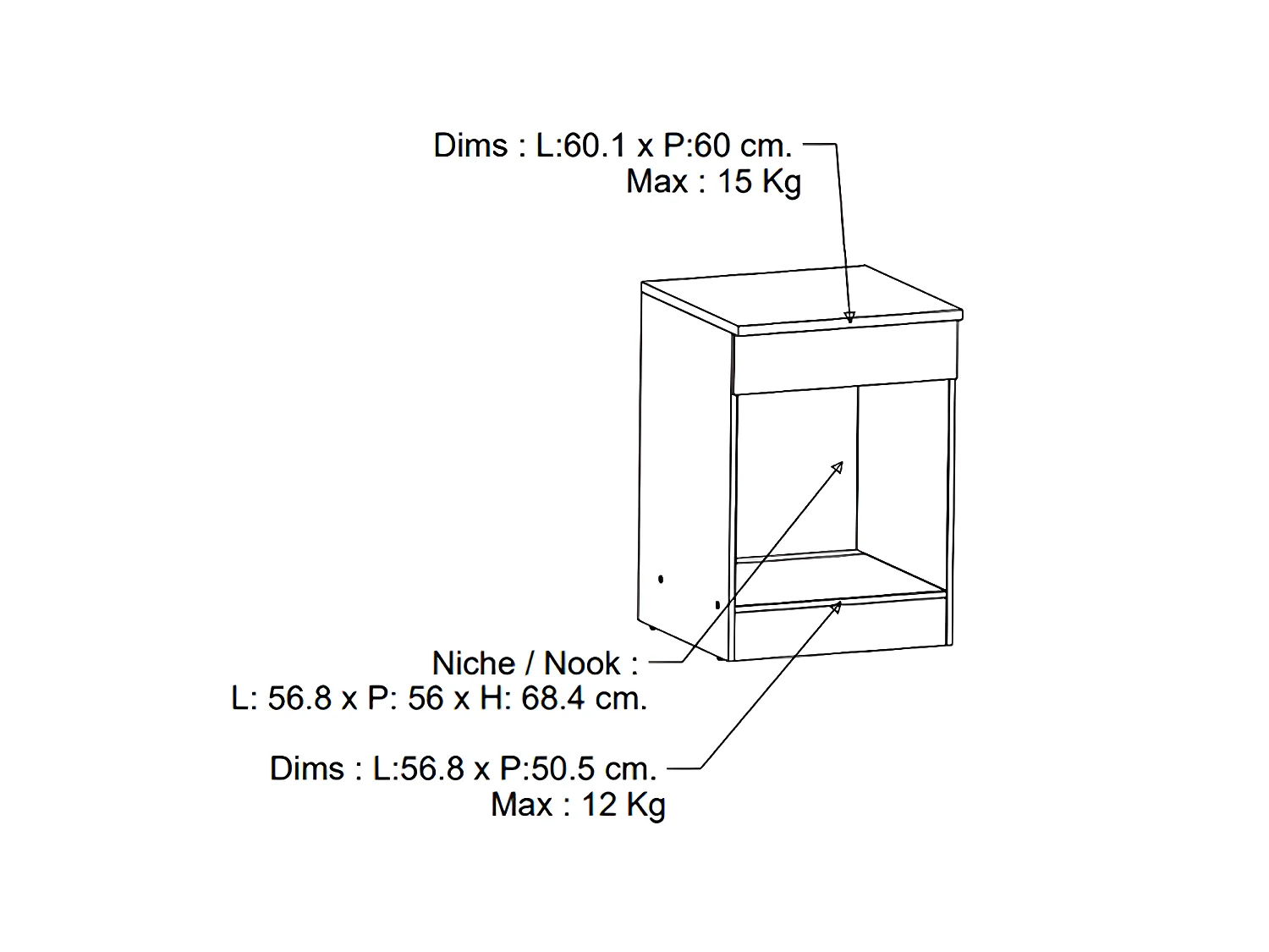 Meuble bas de cuisine coloris chêne kronberg, noir mat - Longueur 60 x Hauteur 84,50 x Profondeur 60 cm