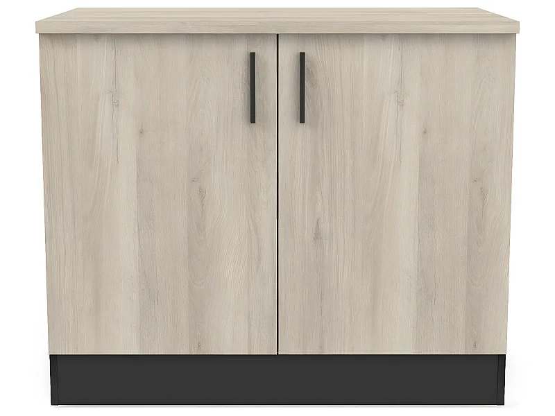 Meuble de cuisine bas coloris chêne kronberg, noir mat - Longueur 100 x Hauteur 85 x Profondeur 60 cm