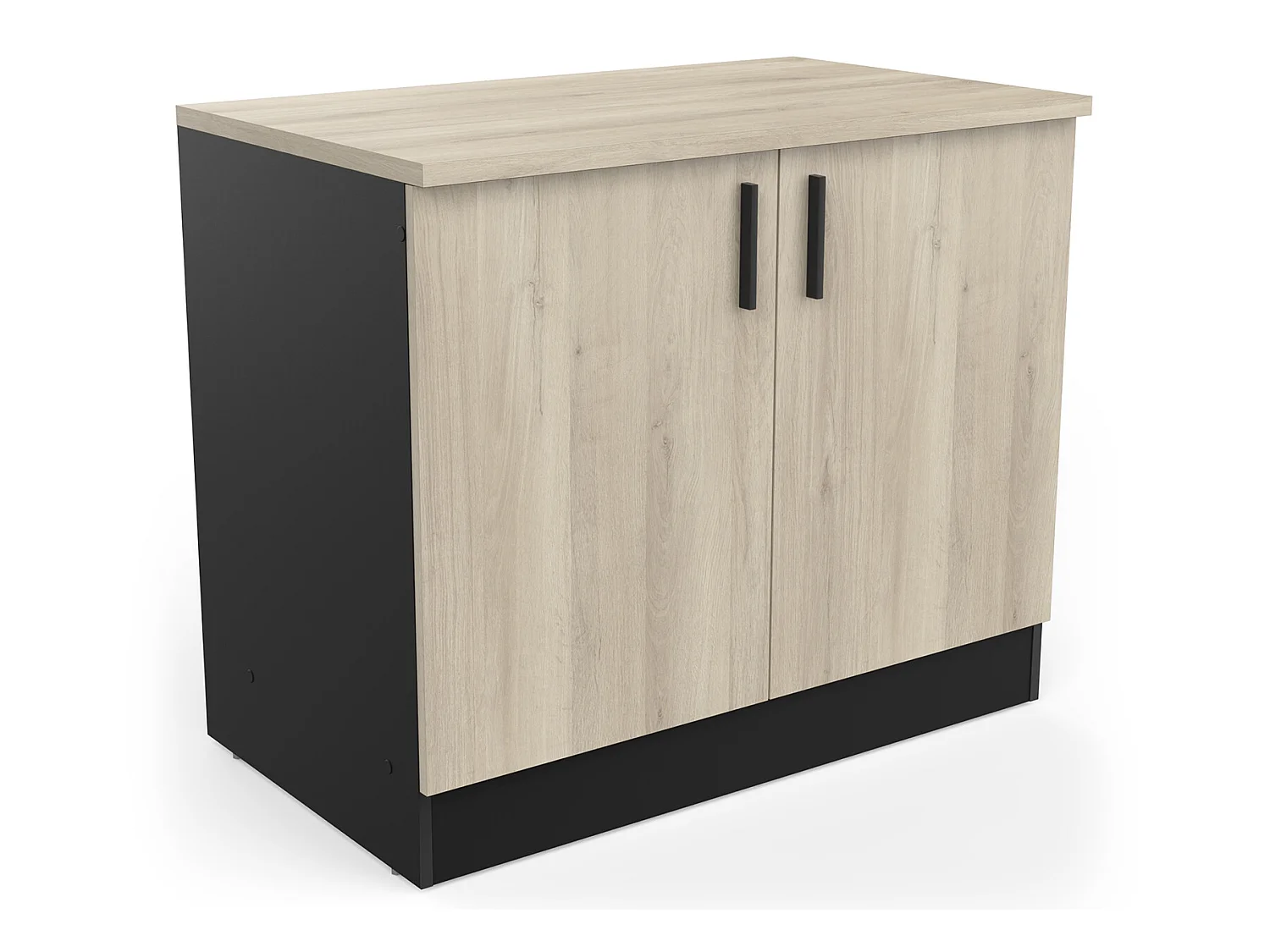 Meuble de cuisine bas coloris chêne kronberg, noir mat - Longueur 100 x Hauteur 85 x Profondeur 60 cm