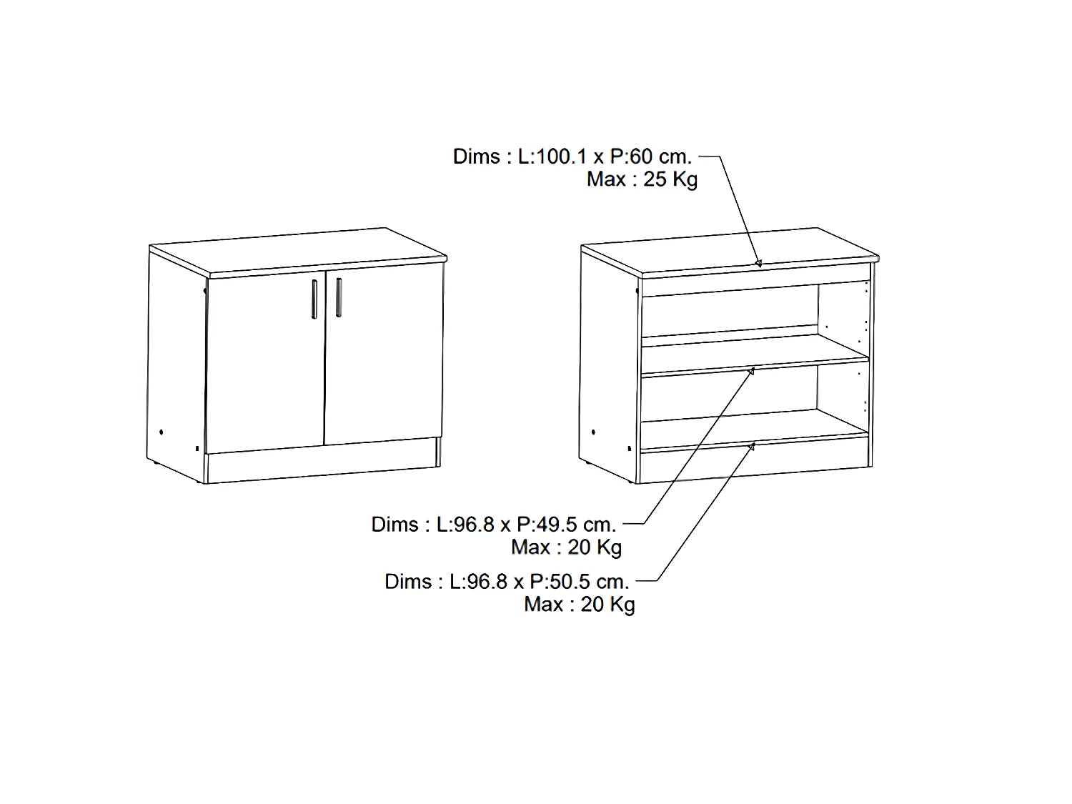 Meuble de cuisine bas coloris chêne kronberg, noir mat - Longueur 100 x Hauteur 85 x Profondeur 60 cm