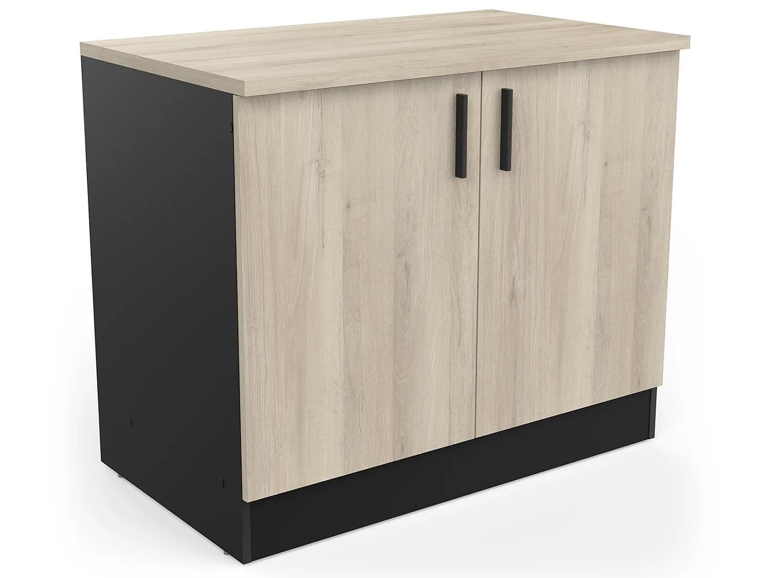 Meuble de cuisine bas coloris chêne kronberg, noir mat - Longueur 100 x Hauteur 85 x Profondeur 60 cm