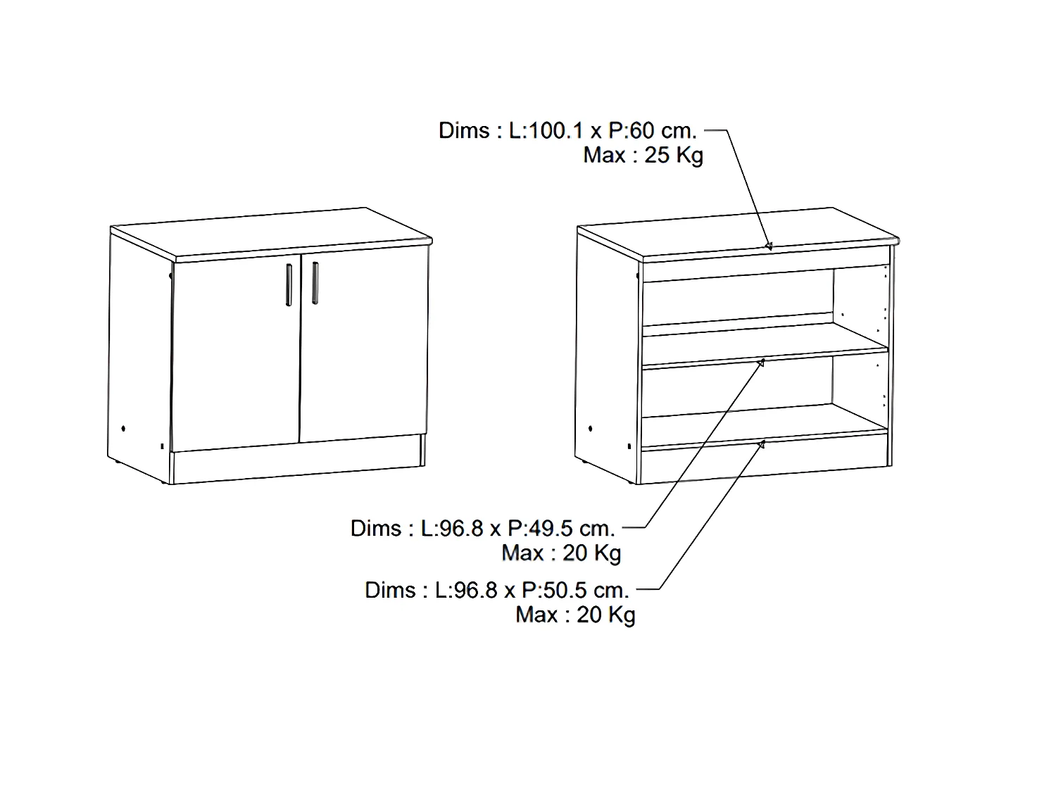 Meuble de cuisine bas coloris chêne kronberg, noir mat - Longueur 100 x Hauteur 85 x Profondeur 60 cm