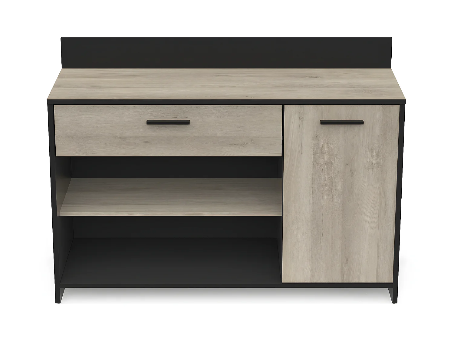 Meuble de rangement pour cuisine coloris chêne kronberg, noir mat - Longueur 123 x Hauteur 89,40 x Profondeur 40 cm