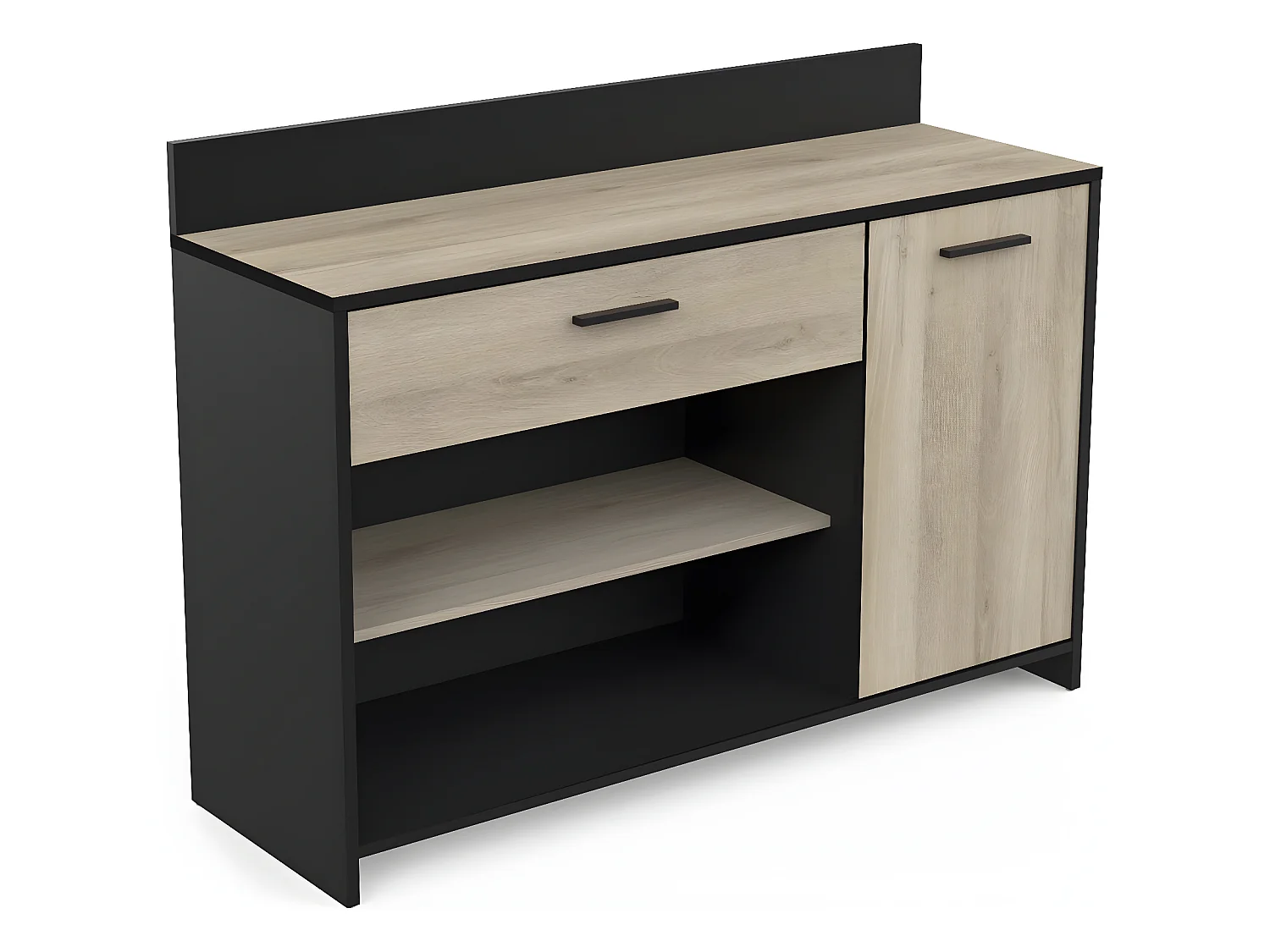 Meuble de rangement pour cuisine coloris chêne kronberg, noir mat - Longueur 123 x Hauteur 89,40 x Profondeur 40 cm