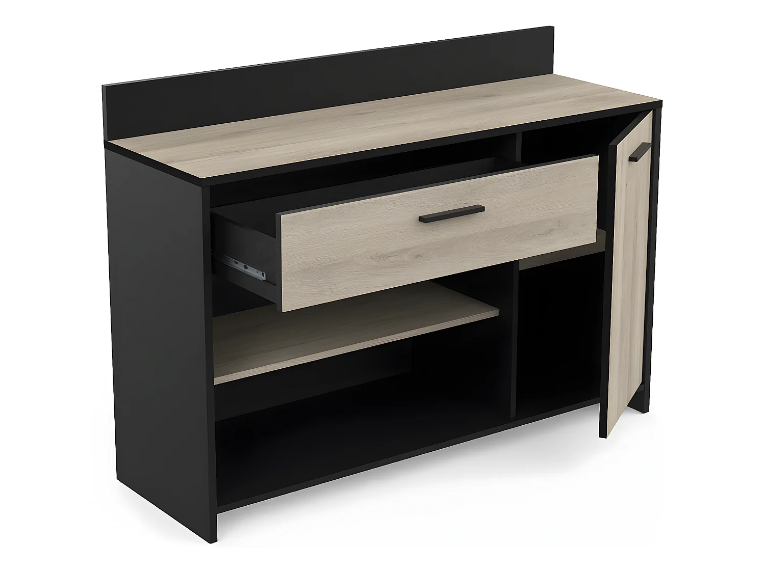 Meuble de rangement pour cuisine coloris chêne kronberg, noir mat - Longueur 123 x Hauteur 89,40 x Profondeur 40 cm