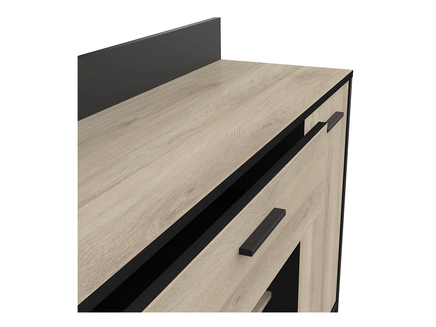 Meuble de rangement pour cuisine coloris chêne kronberg, noir mat - Longueur 123 x Hauteur 89,40 x Profondeur 40 cm