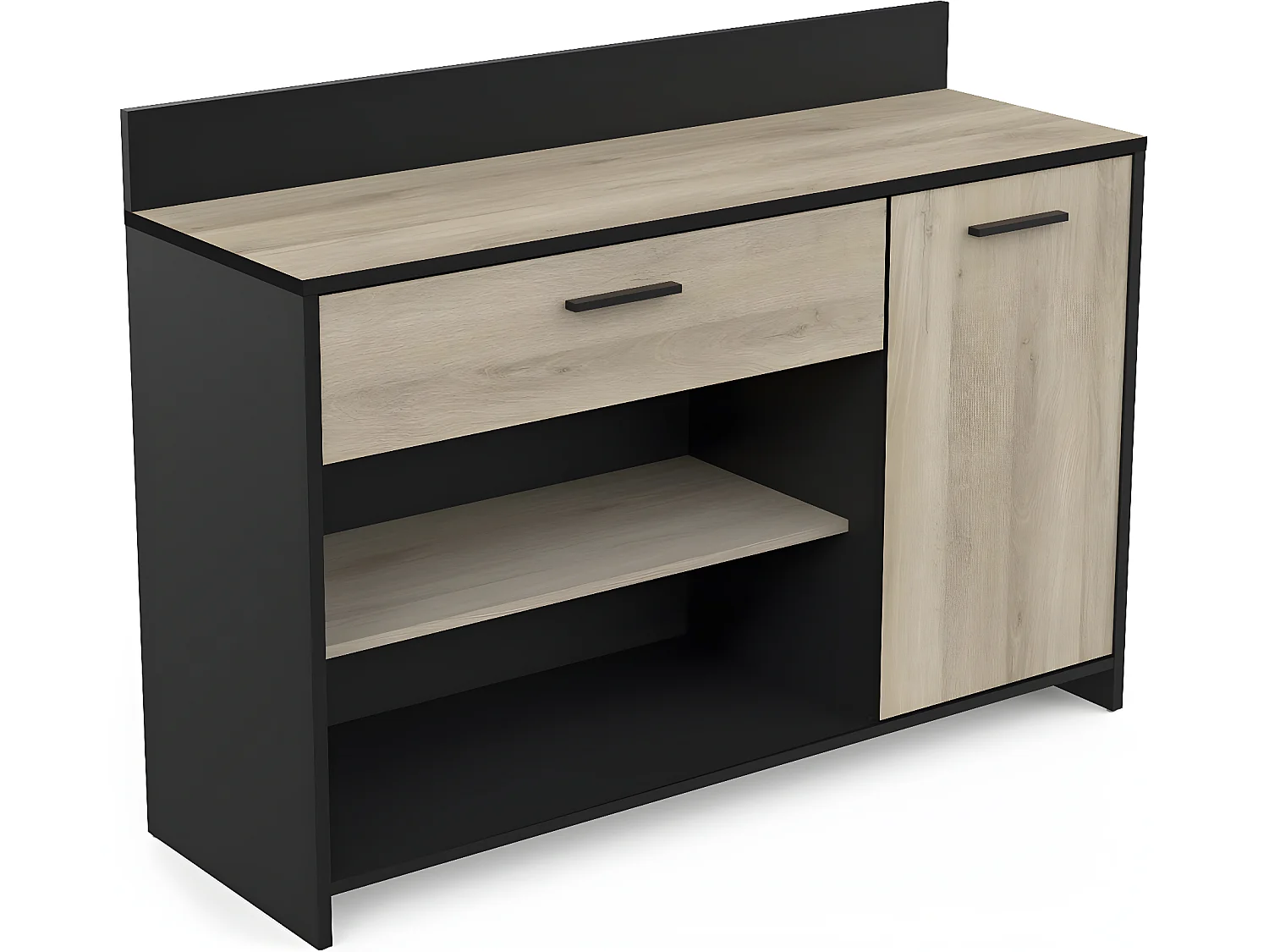 Meuble de rangement pour cuisine coloris chêne kronberg, noir mat - Longueur 123 x Hauteur 89,40 x Profondeur 40 cm