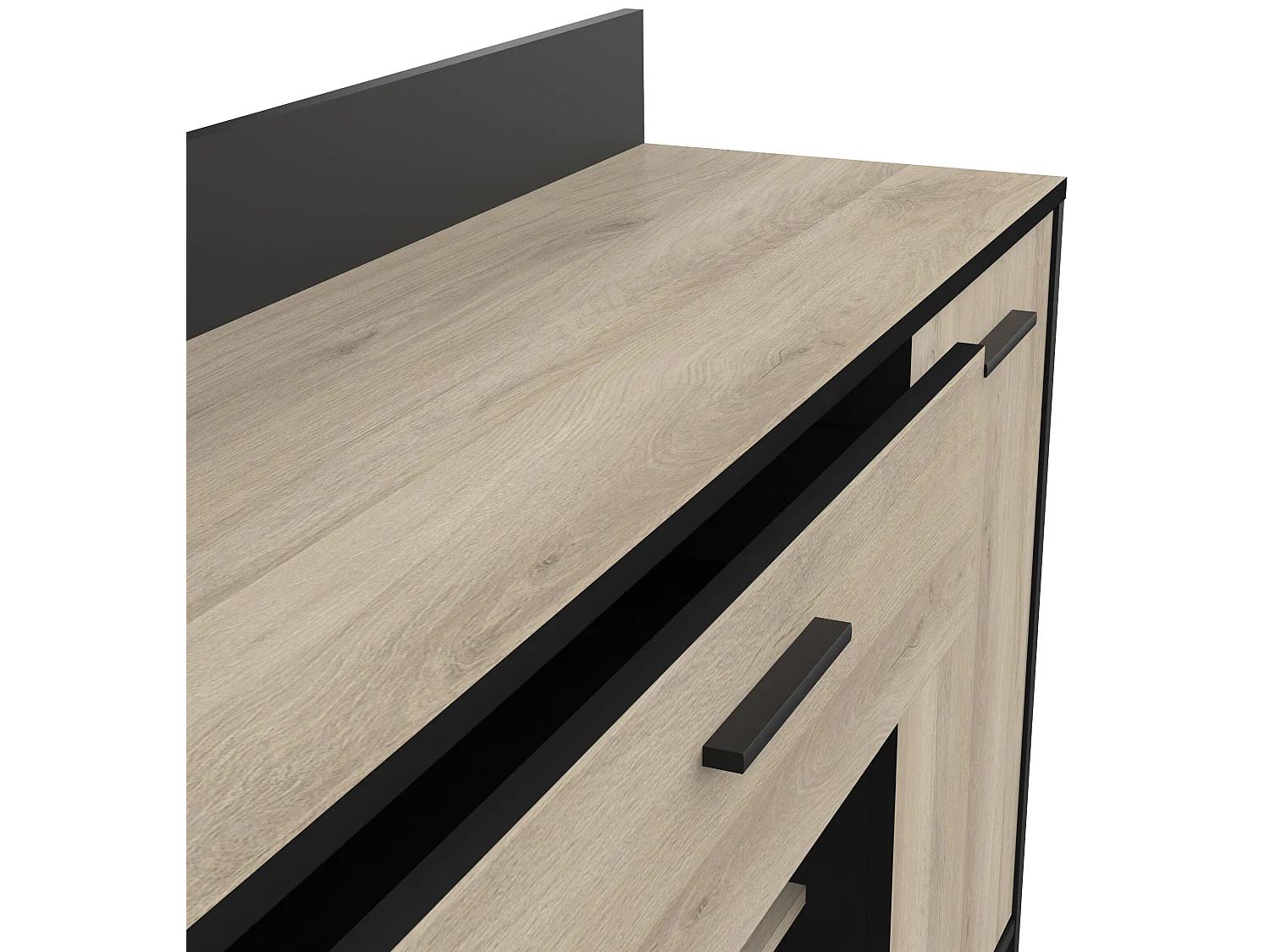 Meuble de rangement pour cuisine coloris chêne kronberg, noir mat - Longueur 123 x Hauteur 89,40 x Profondeur 40 cm